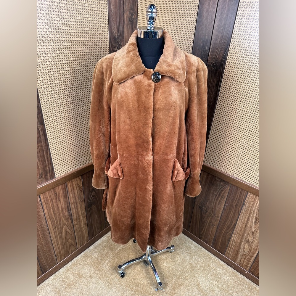 YANNI’S FURS DYED WHISKEY COGNAC BROWN SHEARED MINK FUR COAT JACKET SIZE LARGE